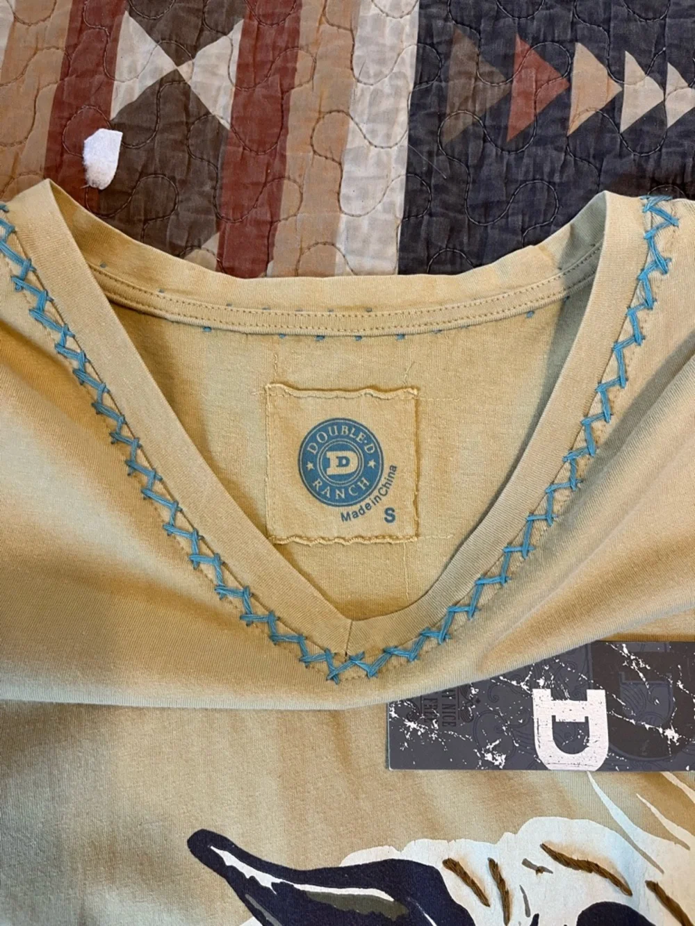 Double D Ranch Mustard Horse Graphic Fringe Tee - Picture 5 of 6